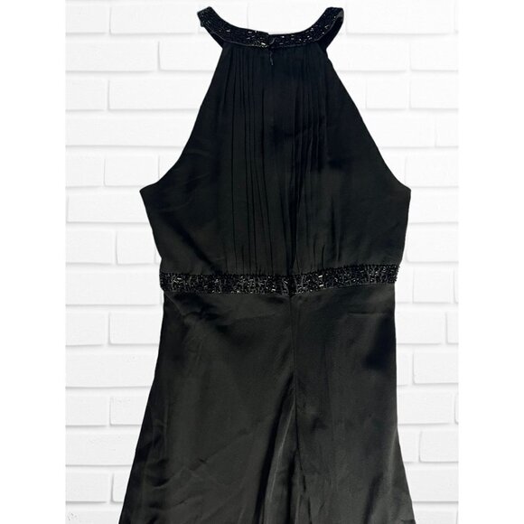 Jones New York Dress Women's Sz 8 Black Formal Midi Beaded 100% Silk Halter - Picture 6 of 8